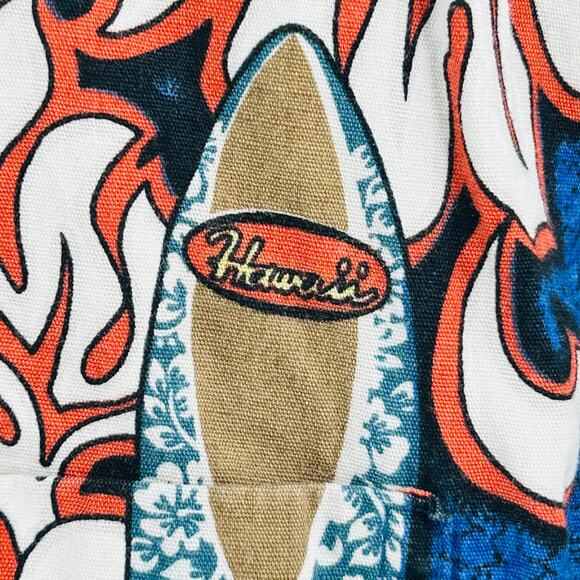 Vintage 90s Hawaiian Reserve Collection Blue Red Surf Board Short Sleeve Shirt - Picture 3 of 6